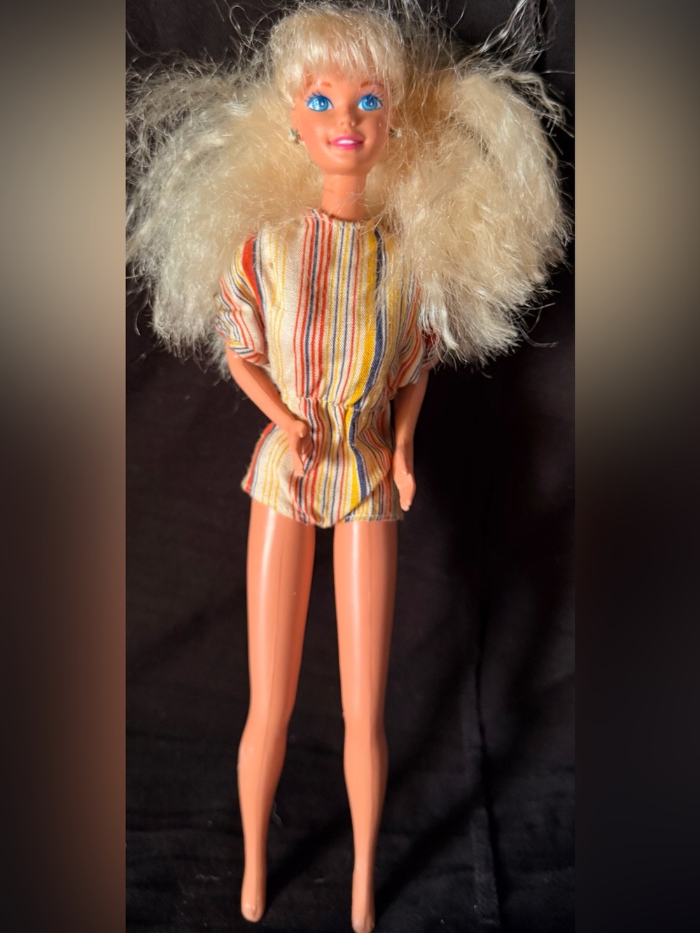 (vintage barbie)Striped Multicolor Kids Dress - Yellow & Red